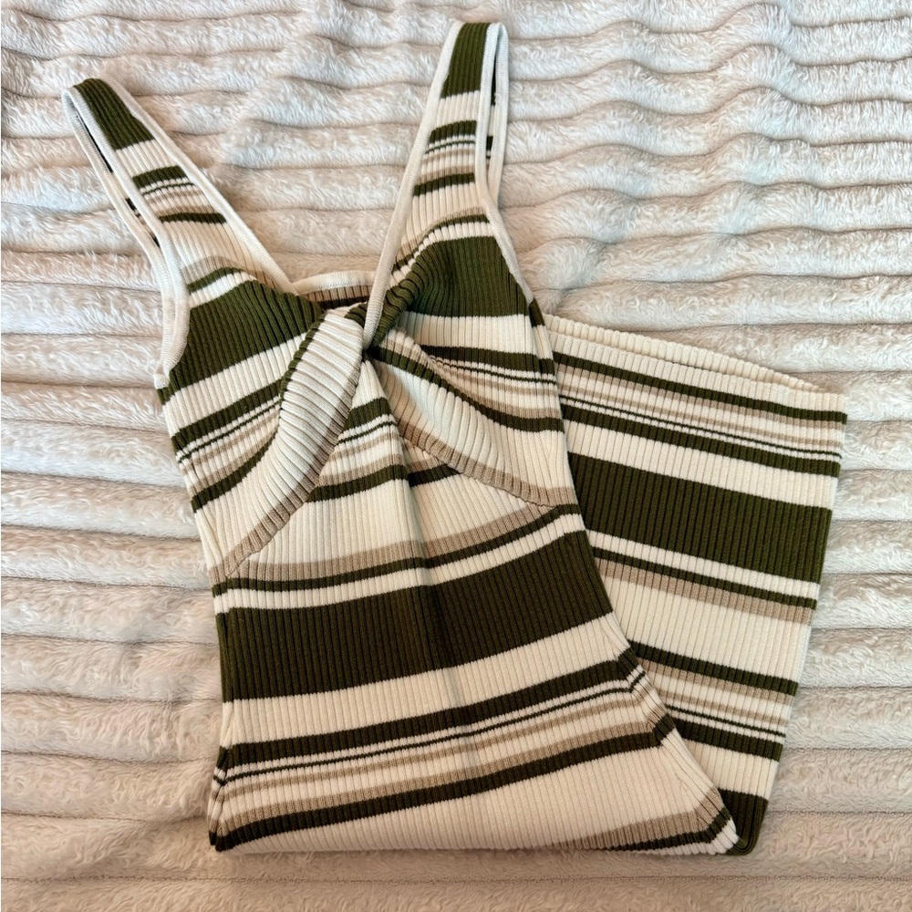 Abercrombie & Fitch Olive Green and Cream Striped Ribbed Tank Dress